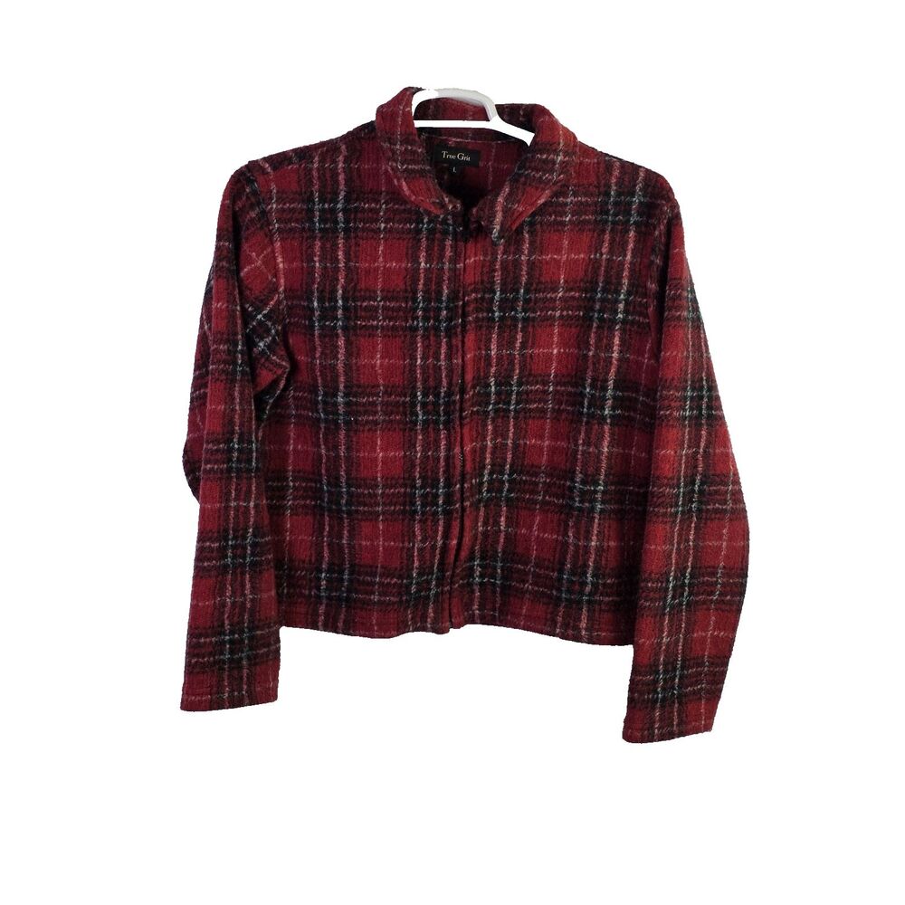 True Grit Women's Large Red Plaid Full Zip Jacket